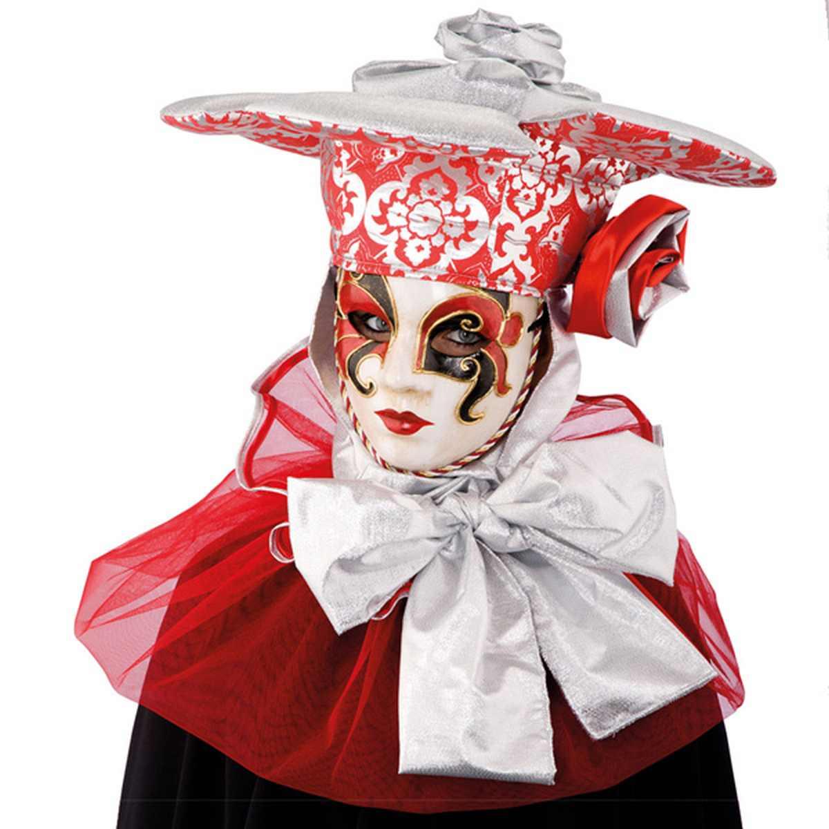 Cappello Veneziano Argento E Rosso Con Mantella |Carnival Toys