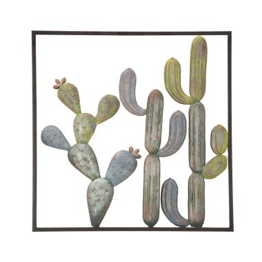 Quadro Pannello In Ferro Cactus-Frame Mod.C cm.50x1,3x50