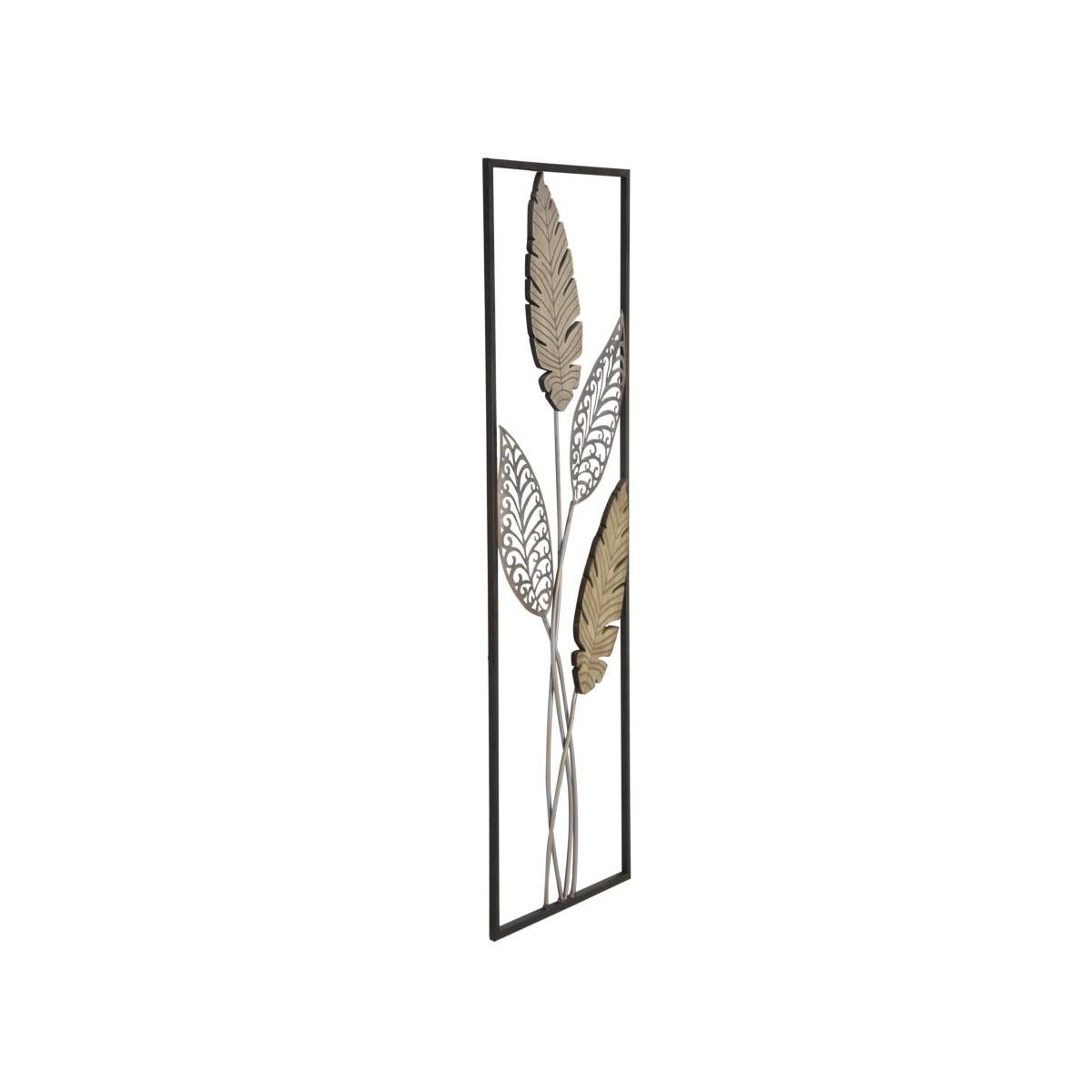 Quadro Pannello In Ferro E Legno Foglie Mod.A cm.30,5x1,90x91