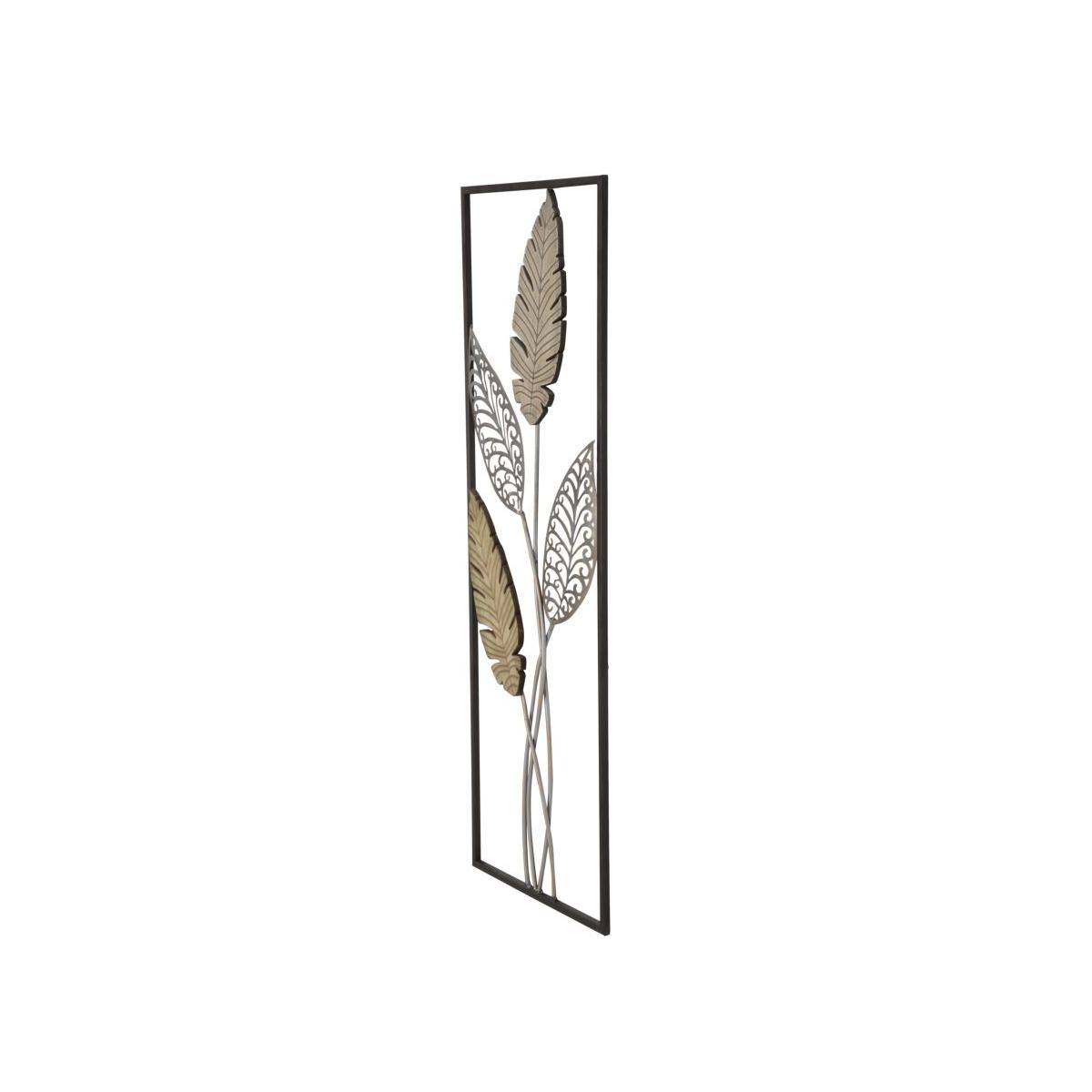 Quadro Pannello In Ferro E Legno Foglie Mod.A cm.30,5x1,90x91