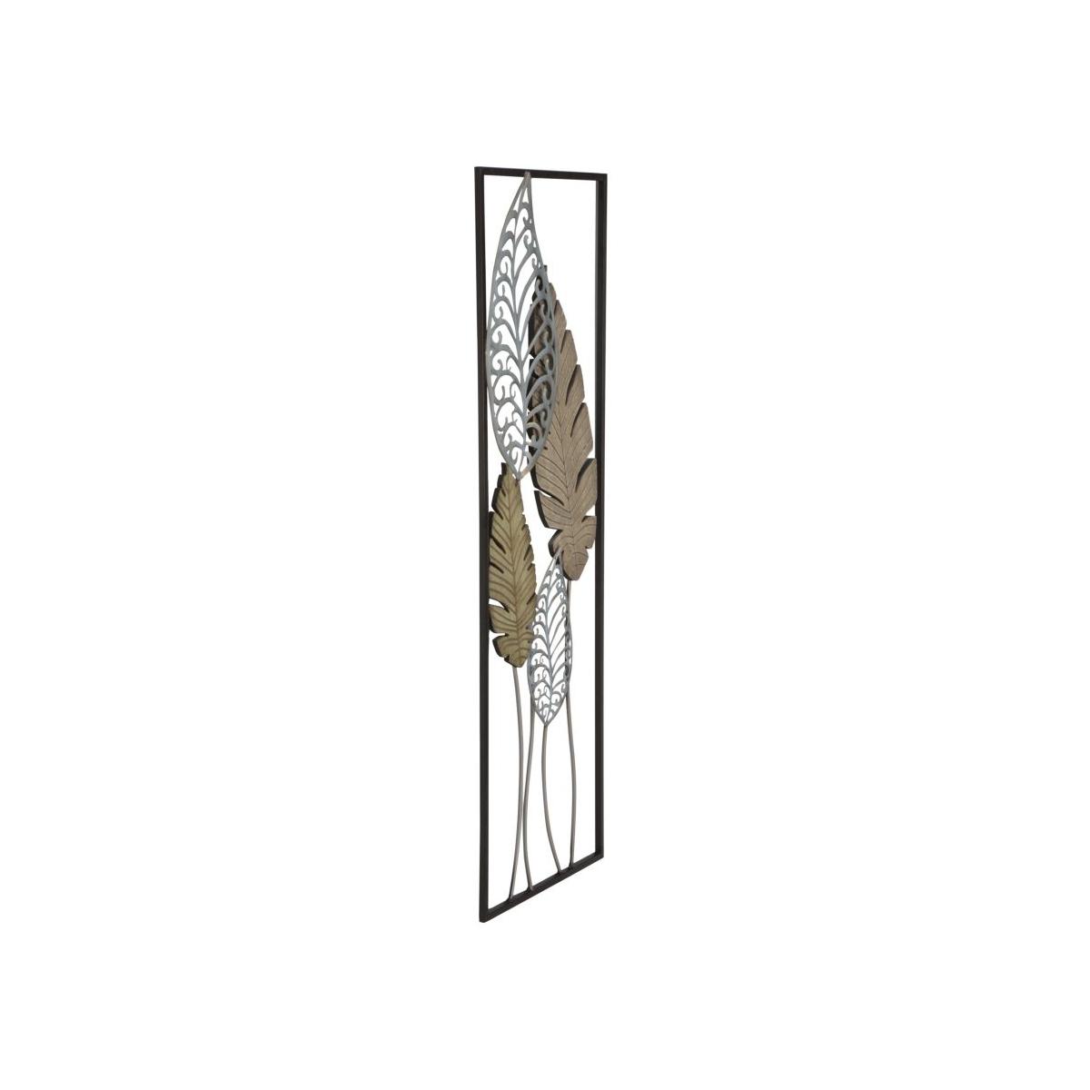 Quadro Pannello In Ferro E Legno Foglie Mod.B cm.30,5x2,5x99,5