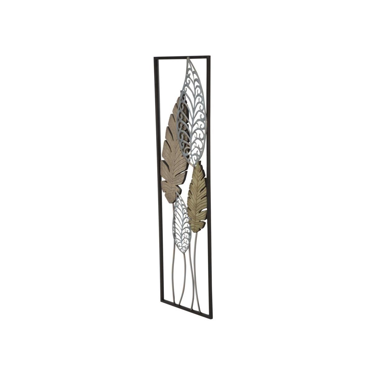 Quadro Pannello In Ferro E Legno Foglie Mod.B cm.30,5x2,5x99,5