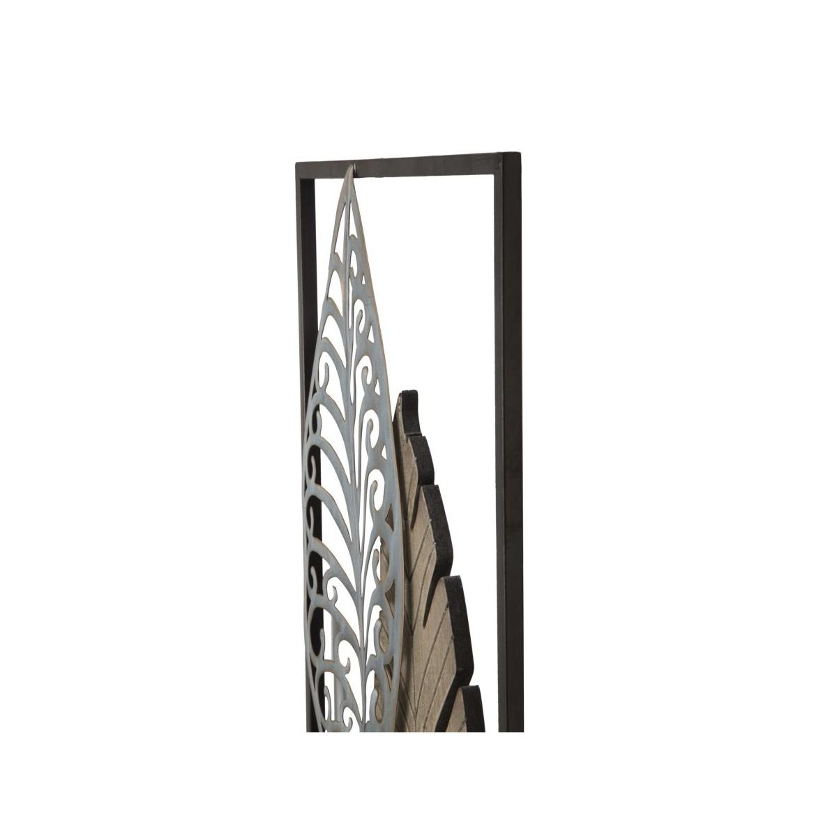 Quadro Pannello In Ferro E Legno Foglie Mod.B cm.30,5x2,5x99,5
