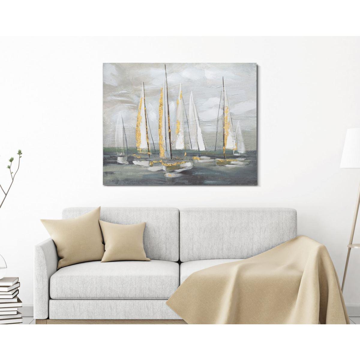 Quadro dipinto tela gold boat 100 x 2,8 x 80 cm
