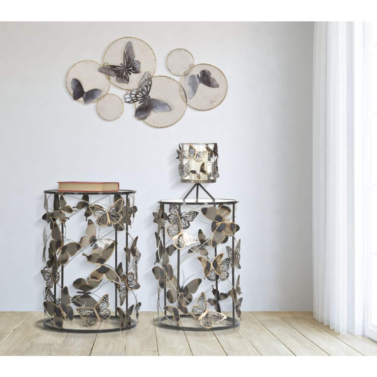 Quadro Pannello In Ferro Butterfly Dark cm.66x5x38