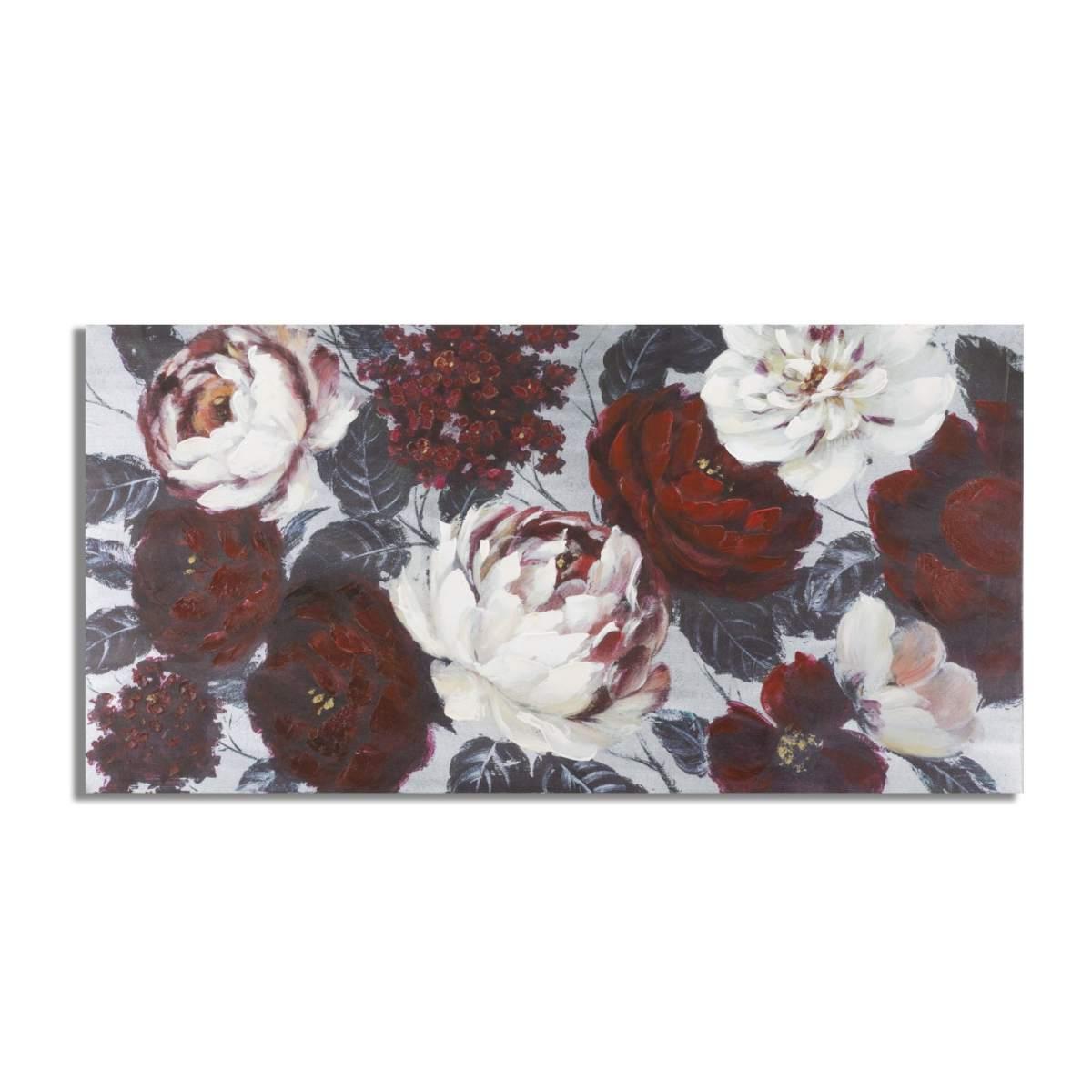 Quadro Dipinto Tela White Red Flower Darkback cm.120x3,7x60