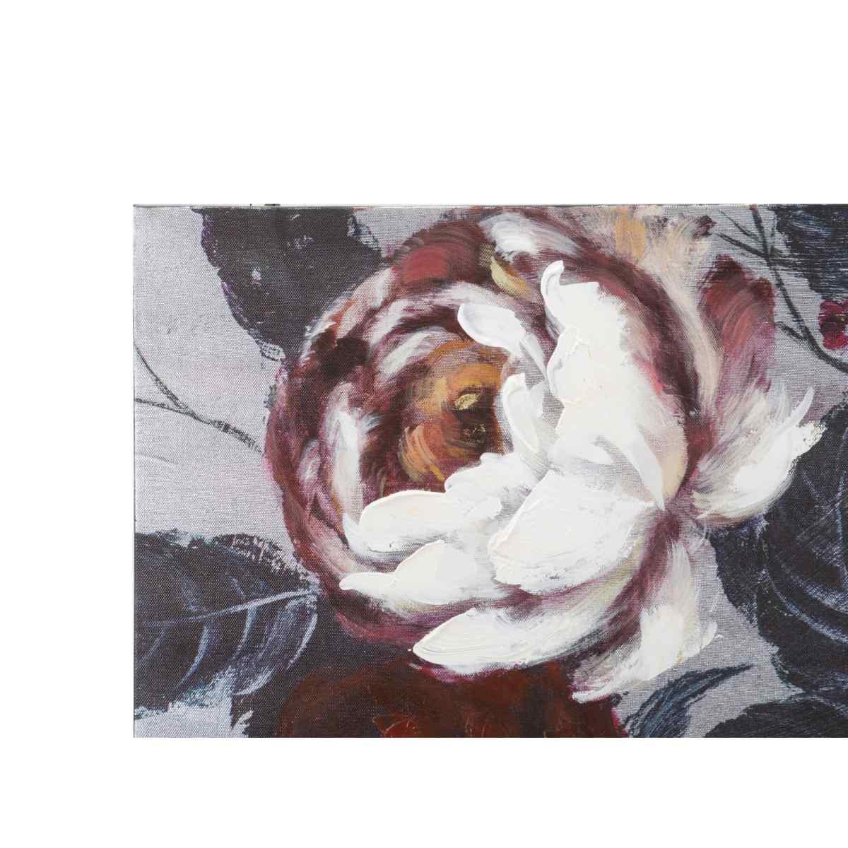 Quadro Dipinto Tela White Red Flower Darkback cm.120x3,7x60