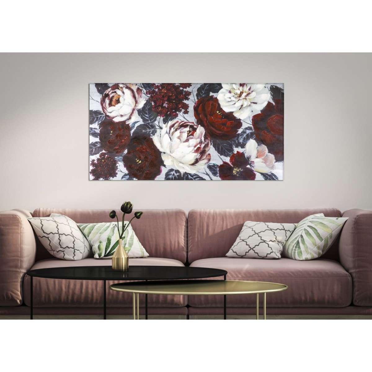 Quadro Dipinto Tela White Red Flower Darkback cm.120x3,7x60