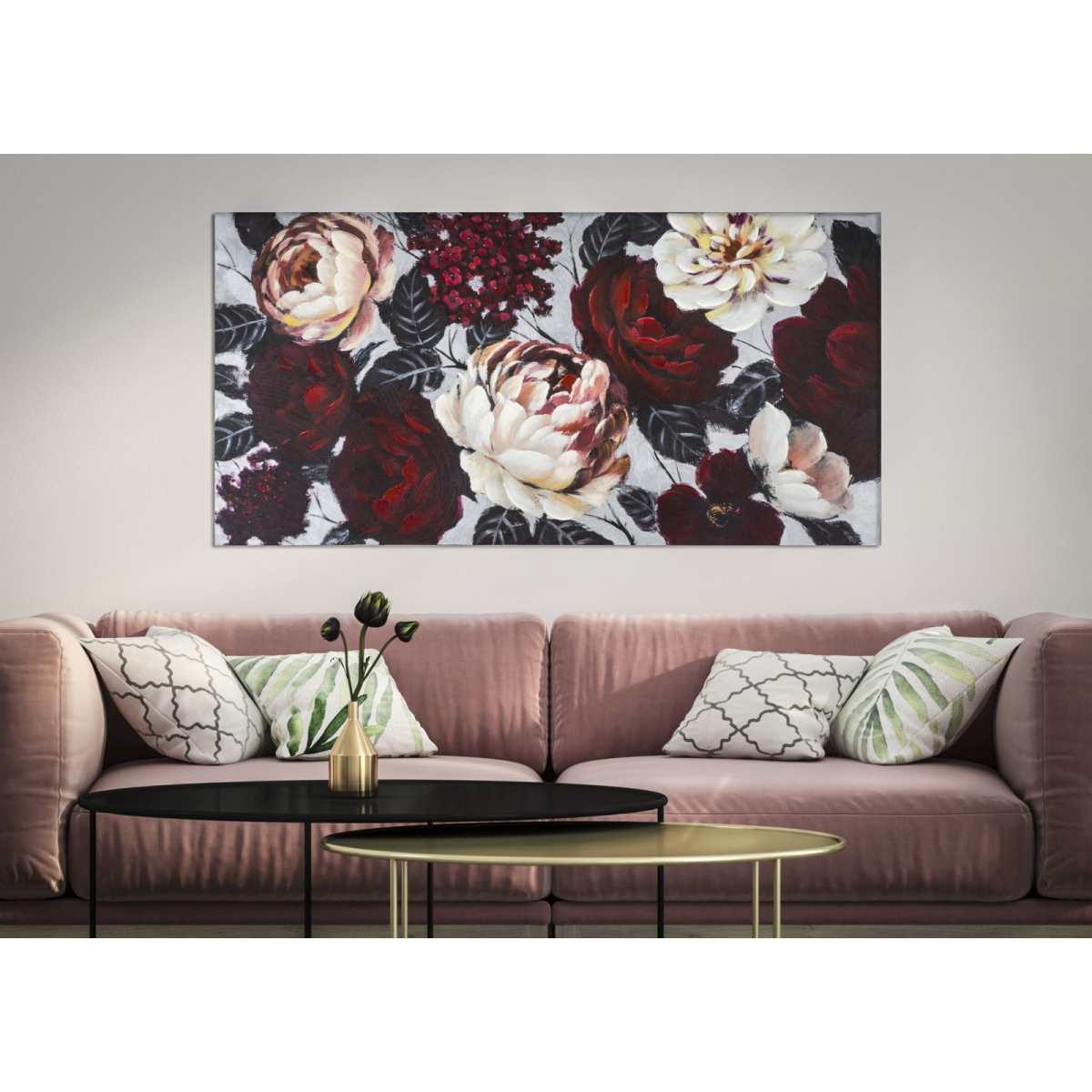 Quadro Dipinto Tela White Red Flower Lightback cm.150x3,8x76
