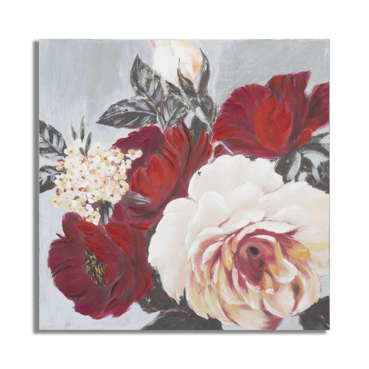 Quadro Dipinto Tela Red Flower Square cm.90x3,7x90