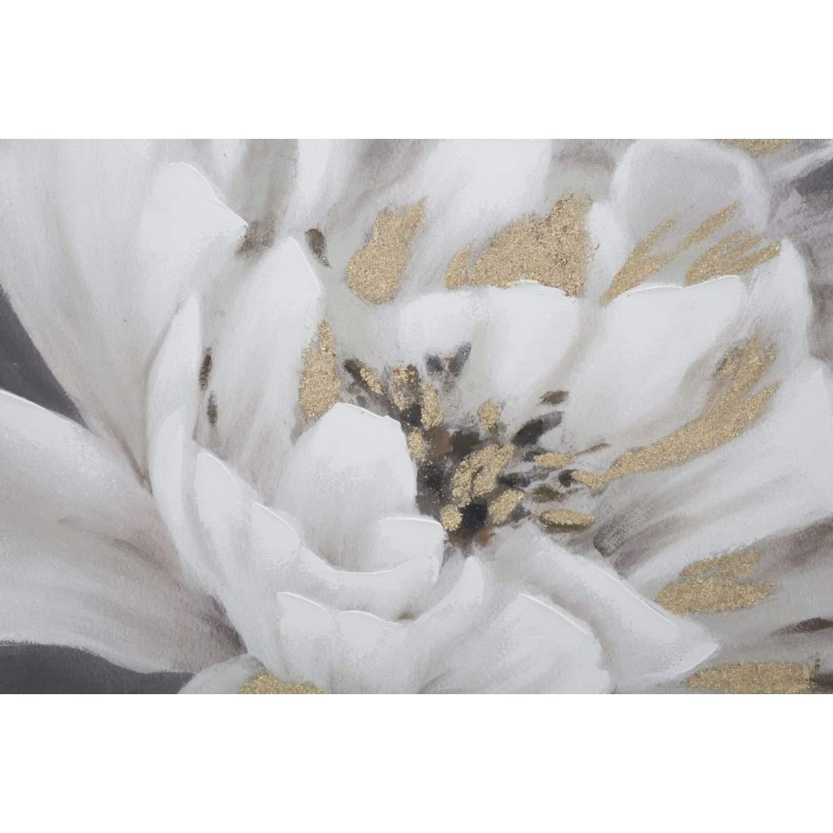 Quadro Dipinto Tela White Gold Flower cm.80x3,7x100