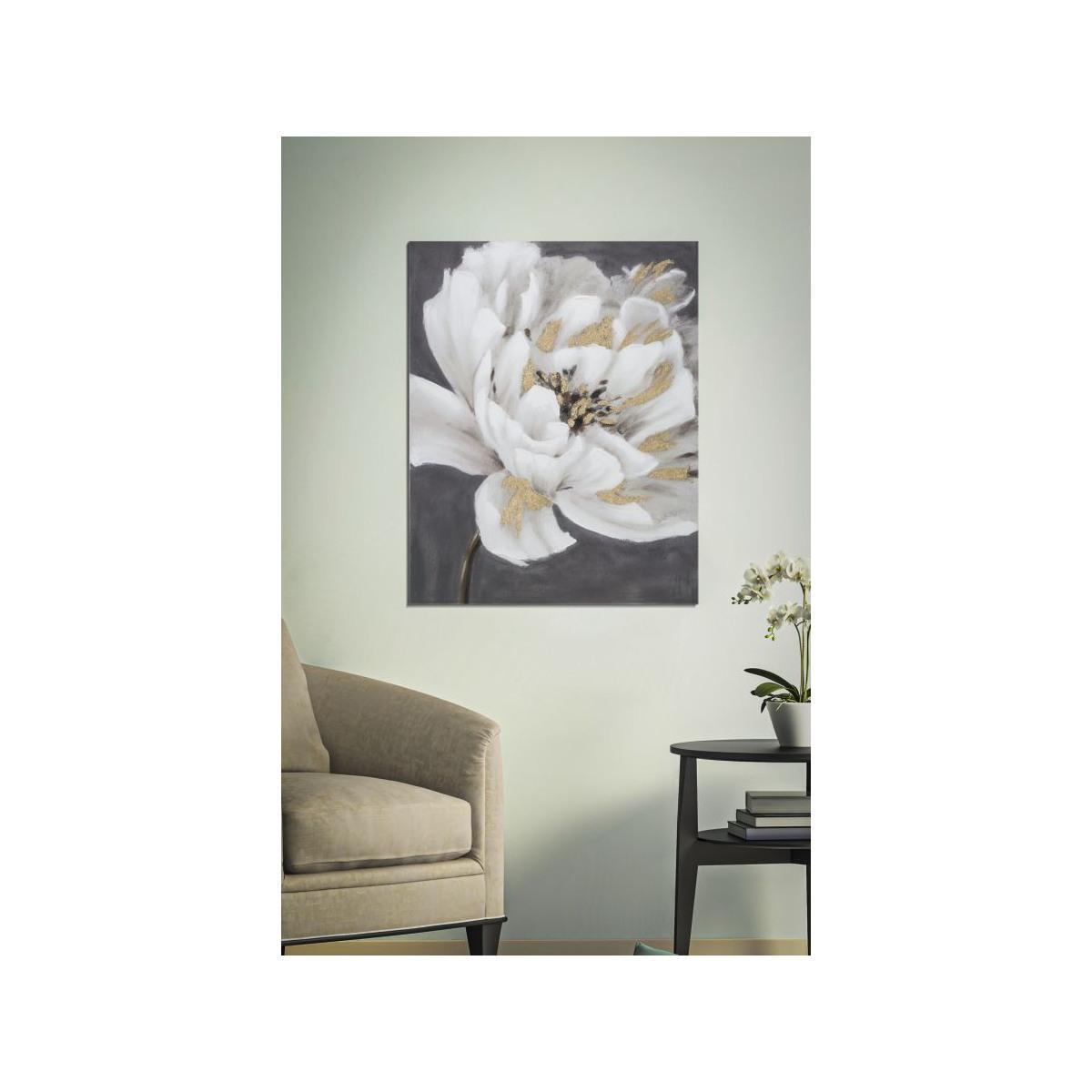 Quadro Dipinto Tela White Gold Flower cm.80x3,7x100