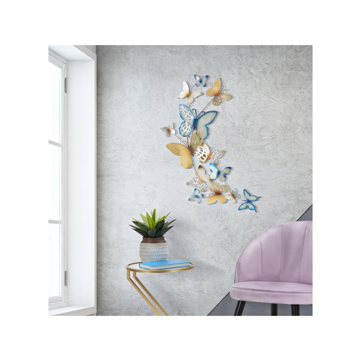 Quadro Pannello Da Muro Butterflies Oro/Celeste C cm.59,5x4x111,5