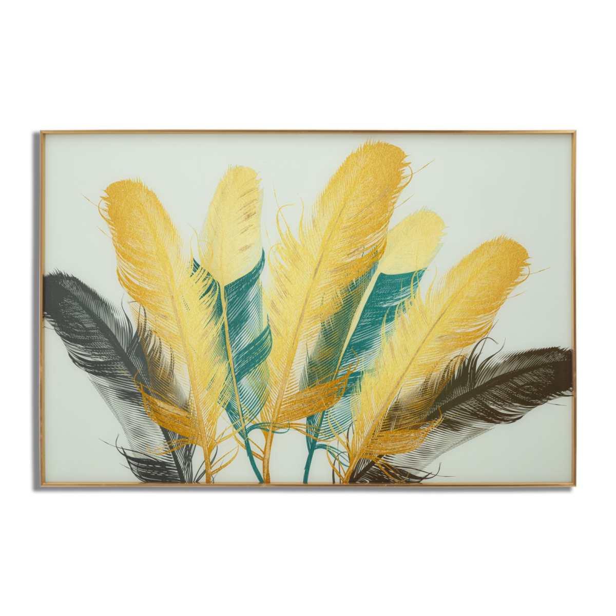 Pannello Vetro Con Cornice Feathers cm.120x3,5x80