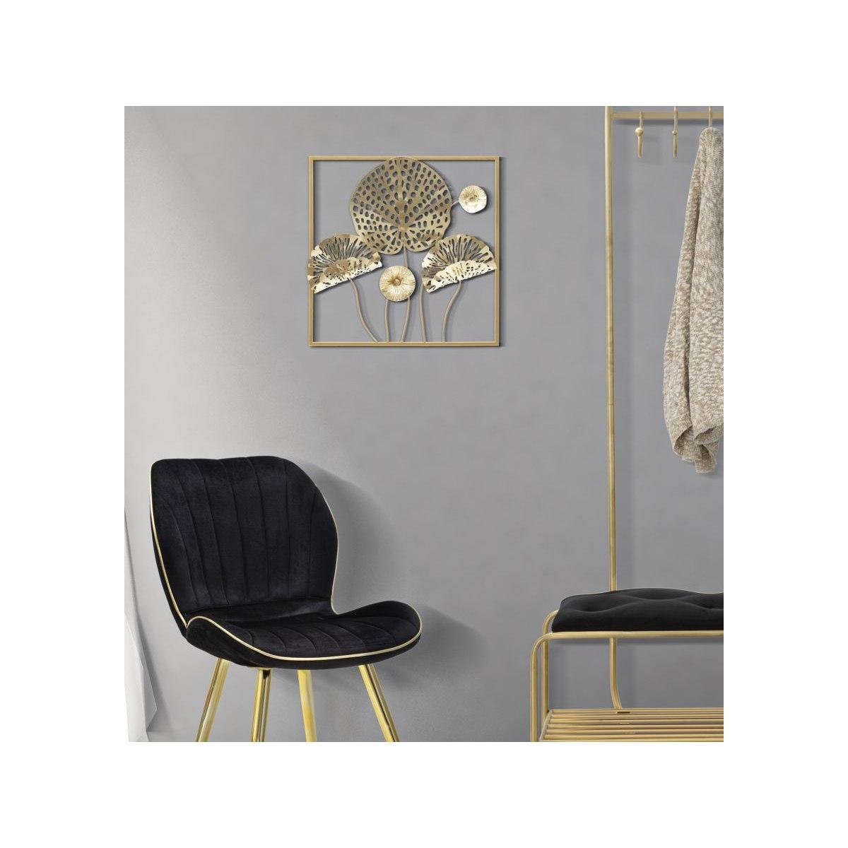 Quadro Pannello In Ferro Gold Flowers cm.50x5x50