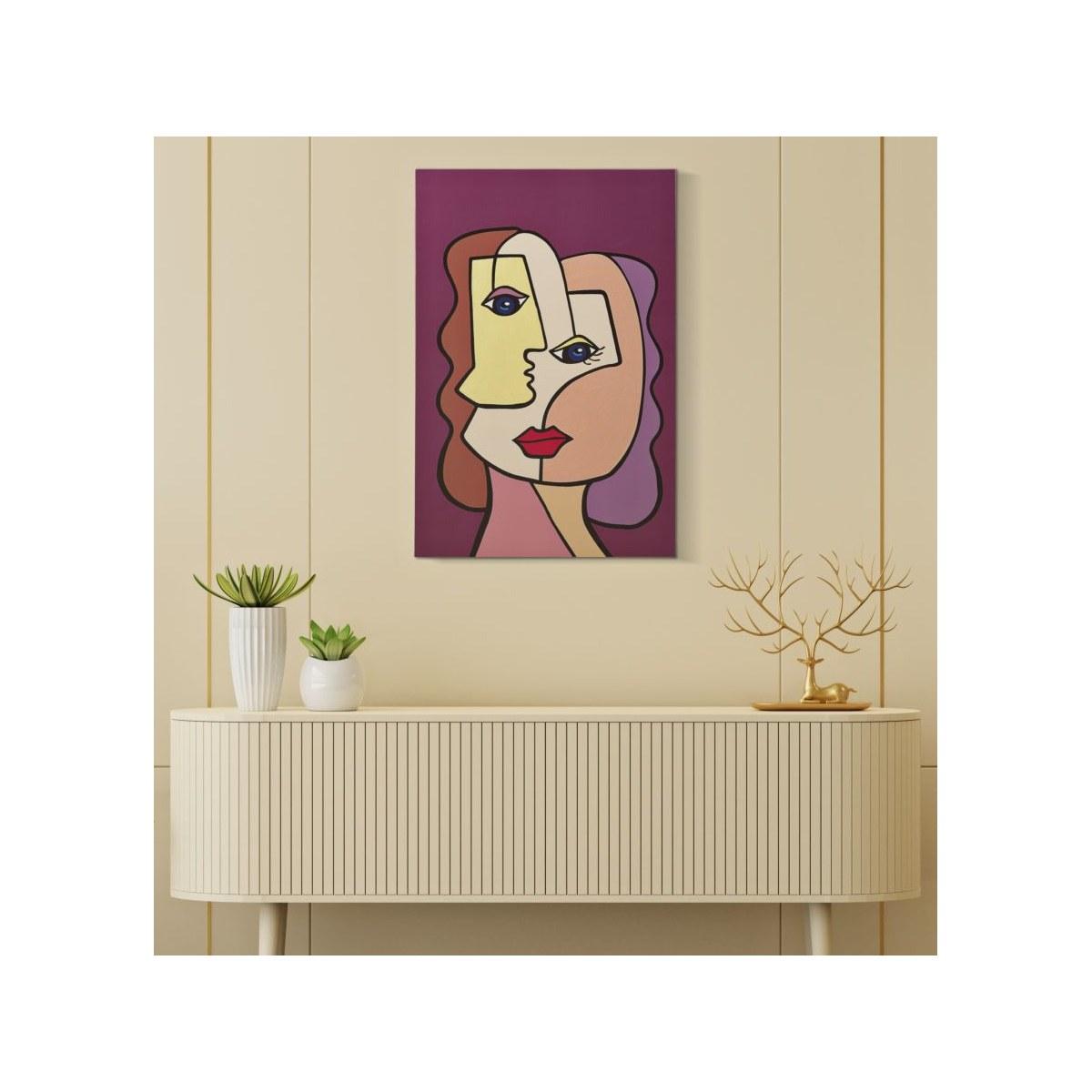 Quadro Stampa Dipinta Faces New Mod.B cm.60x3x90