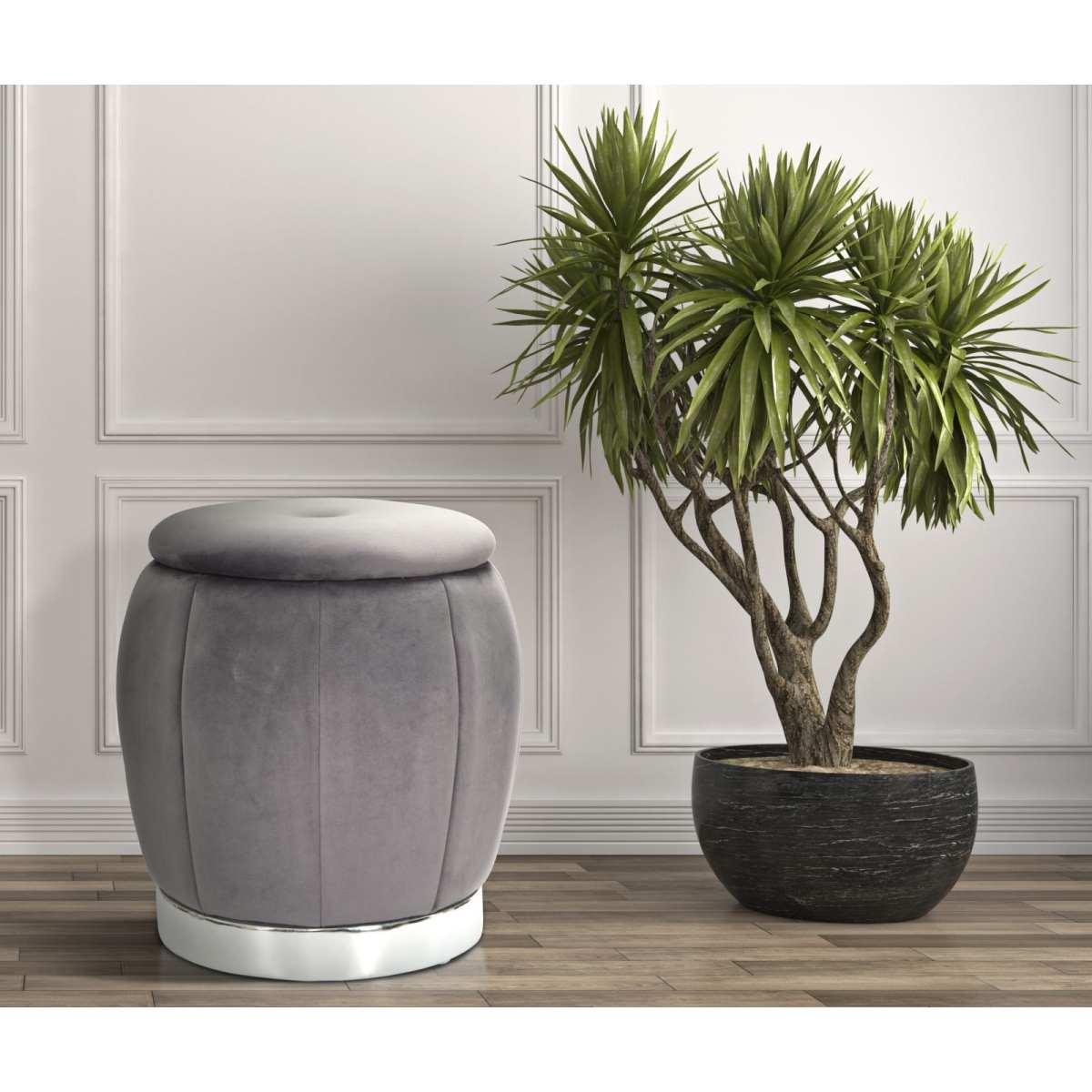 Pouf Contenitore Paris Grigio/Silver cm.Ø43x43