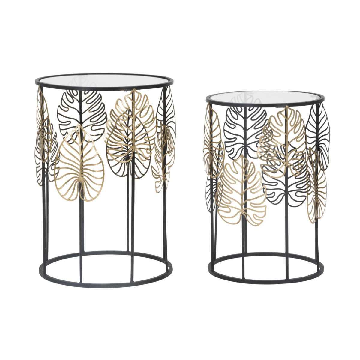 Tavolinetti Foglie Glam Coppia cm.Ø38x55-33x50