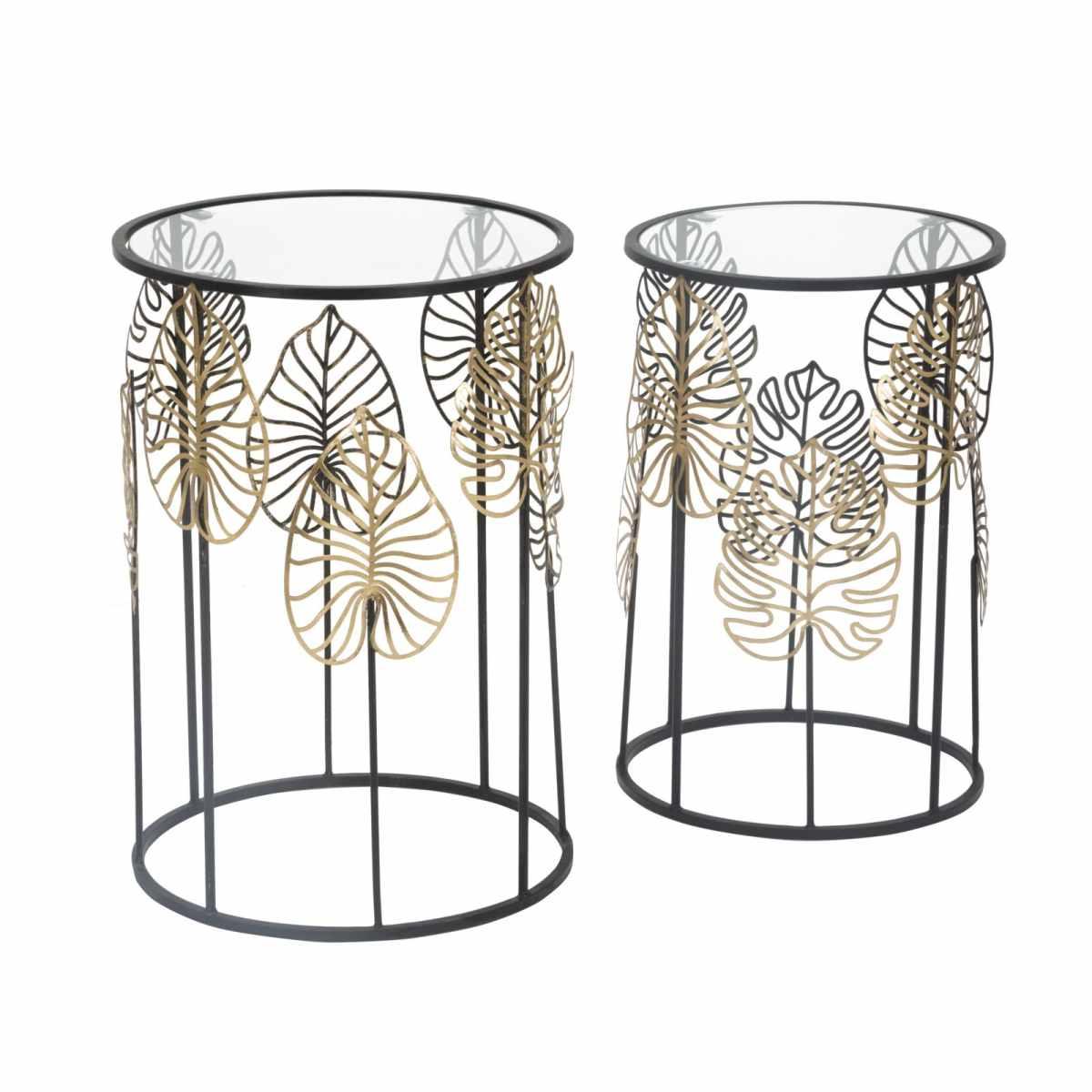 Tavolinetti Foglie Glam Coppia cm.Ø38x55-33x50