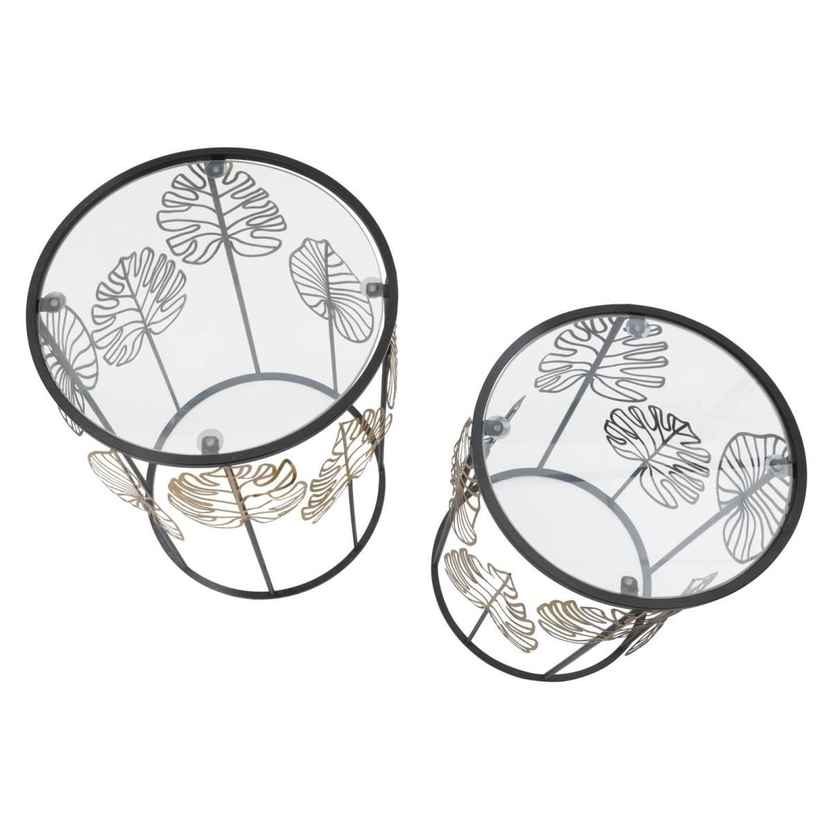 Tavolinetti Foglie Glam Coppia cm.Ø38x55-33x50
