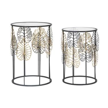 Tavolinetti Foglie Glam Coppia cm.Ø38x55-33x50