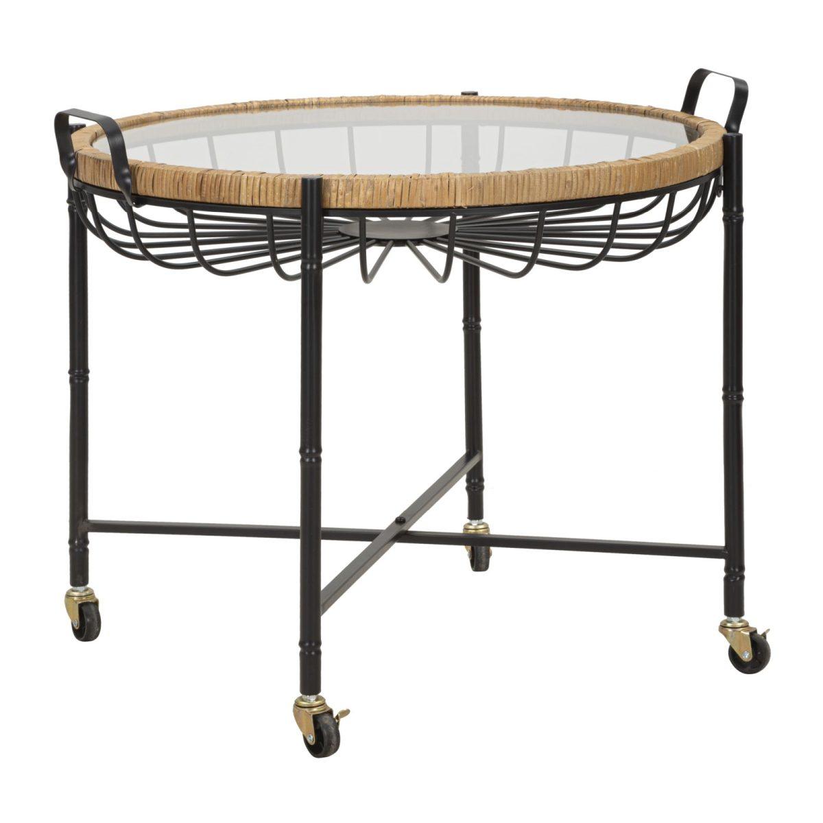Tavolinetto Cebu Con Vetro E Ruote cm.70,5x65x57