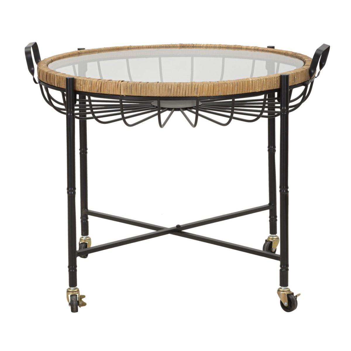 Tavolinetto Cebu Con Vetro E Ruote cm.70,5x65x57