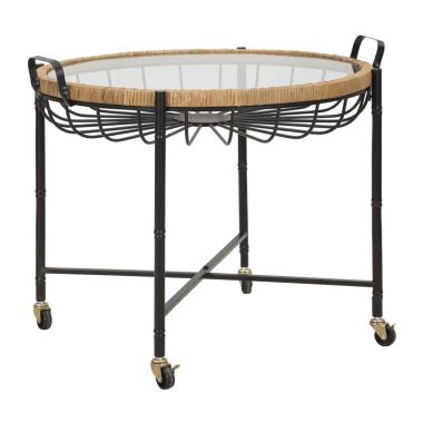 Tavolinetto Cebu Con Vetro E Ruote cm.70,5x65x57