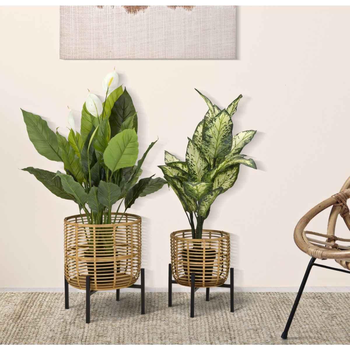 Porta Vasi Rattan Coppia cm.Ø41x47-33x39