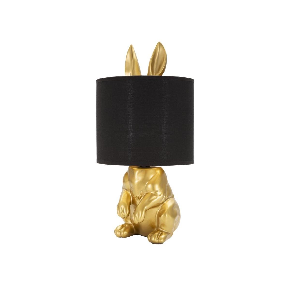 Lampada Da Tavolo Coniglio Oro Nero Con Paralume cm.Ø20x43