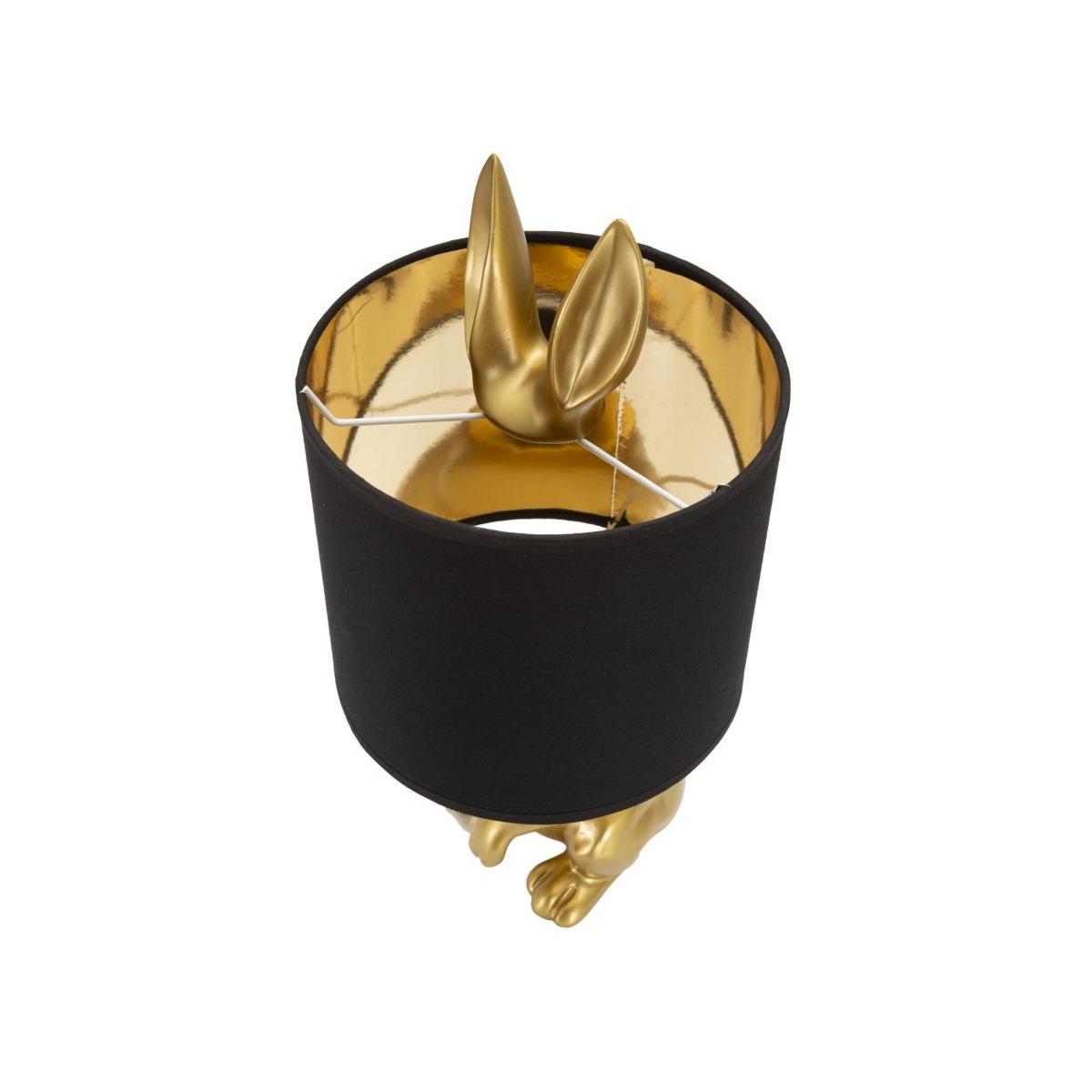 Lampada Da Tavolo Coniglio Oro Nero Con Paralume cm.Ø20x43