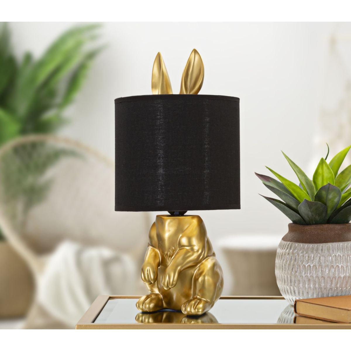 Lampada Da Tavolo Coniglio Oro Nero Con Paralume cm.Ø20x43