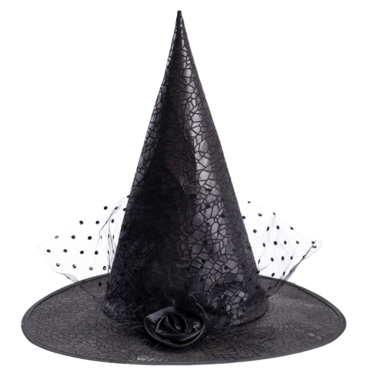 Cappello Strega Nero Con Rosa E Velo |Carnival Toys