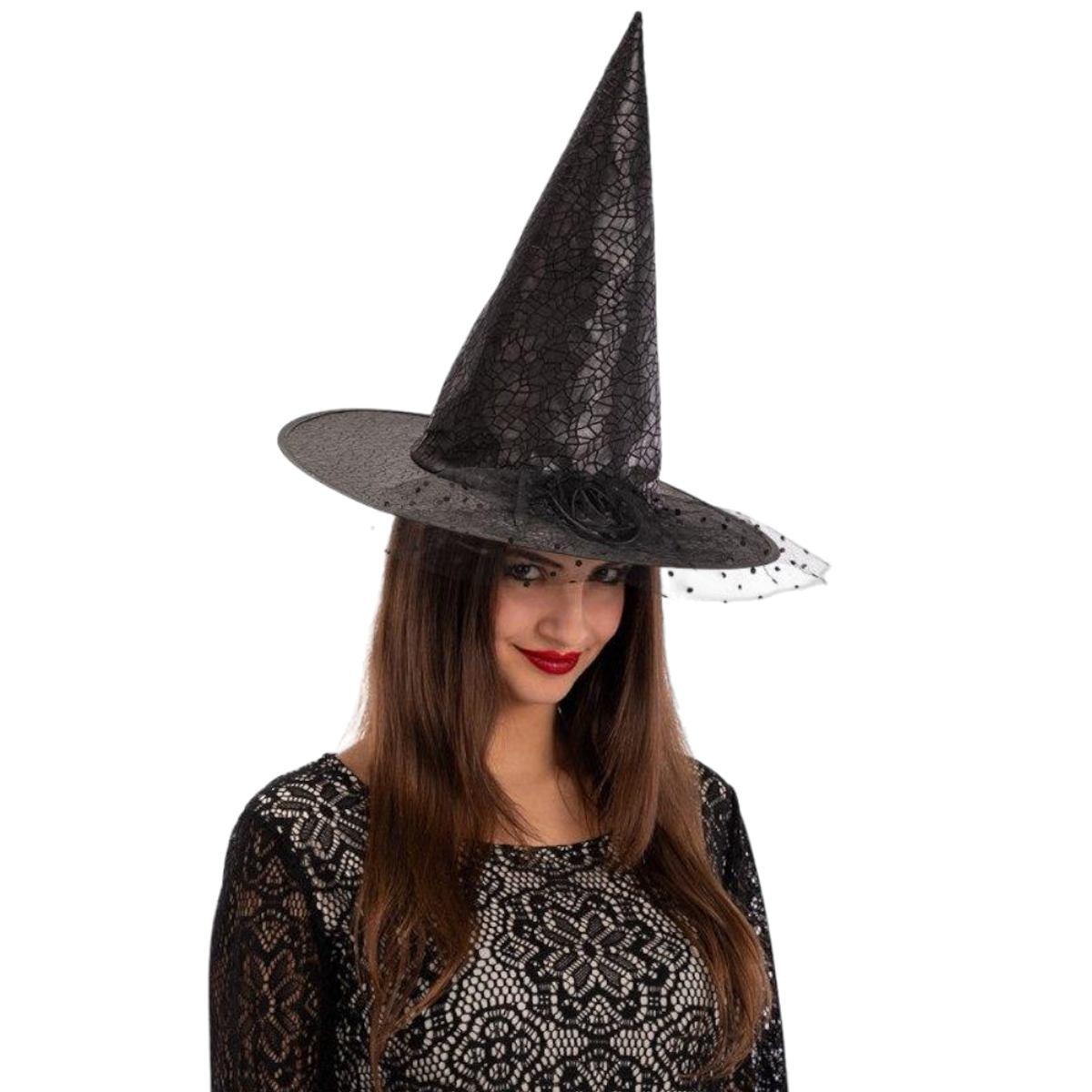 Cappello Strega Nero Con Rosa E Velo |Carnival Toys