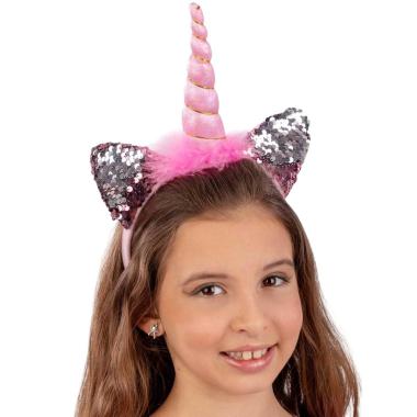 Cerchietto Unicorno Rosa Argento Con Paillettes Reversibili |Carnival Toys