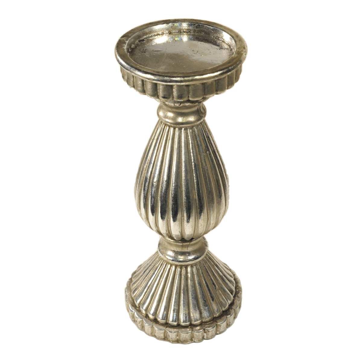 Porta Candela Argento Anticato Resina cm.Ø13x32