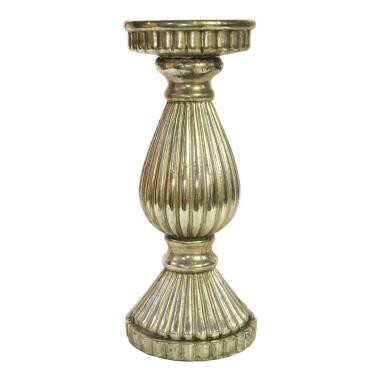 Porta Candela Argento Anticato Resina cm.Ø13x32