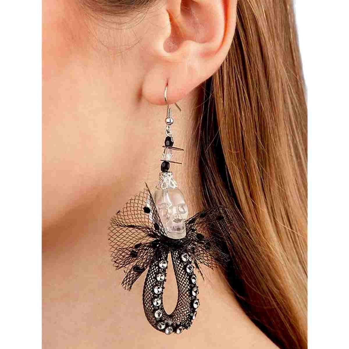 Orecchini Pirata Con Teschio Merletto E Strass |Carnival Toys