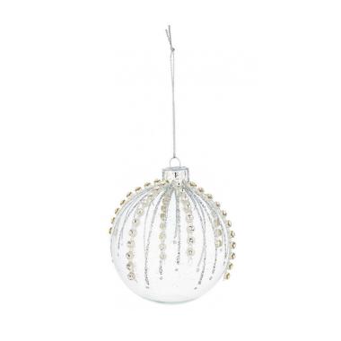 Pallina Natale Vetro cm.Ø8 Trasparente con Brillantini |Bizzotto