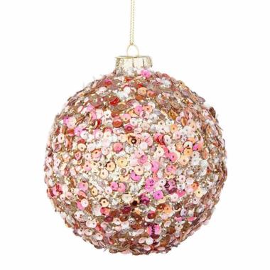 Pallina Natale Vetro cm.Ø10 Rosa con Paillettes |Bizzotto