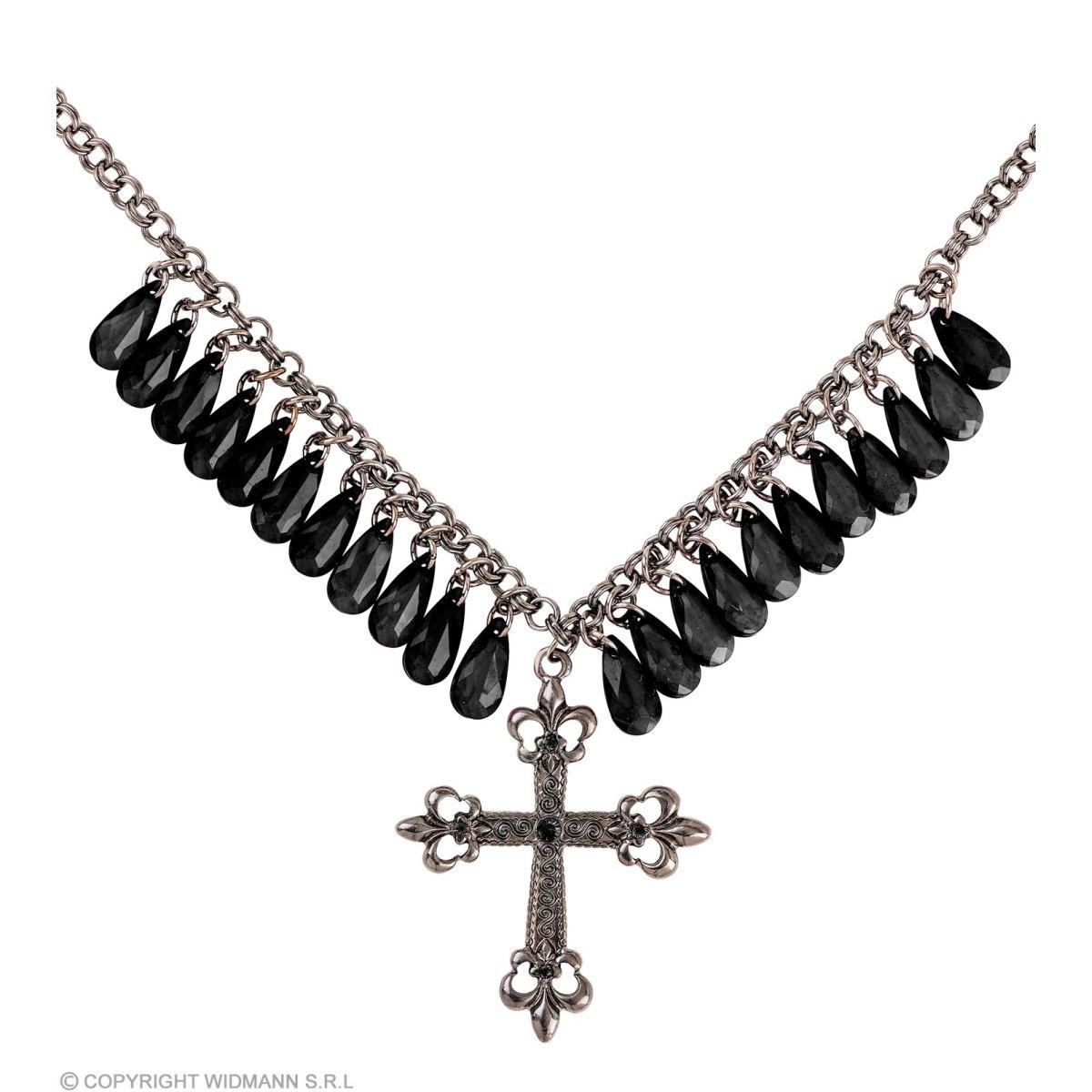 Collana Gotica Con Croce E Pietre Nere |Widmann