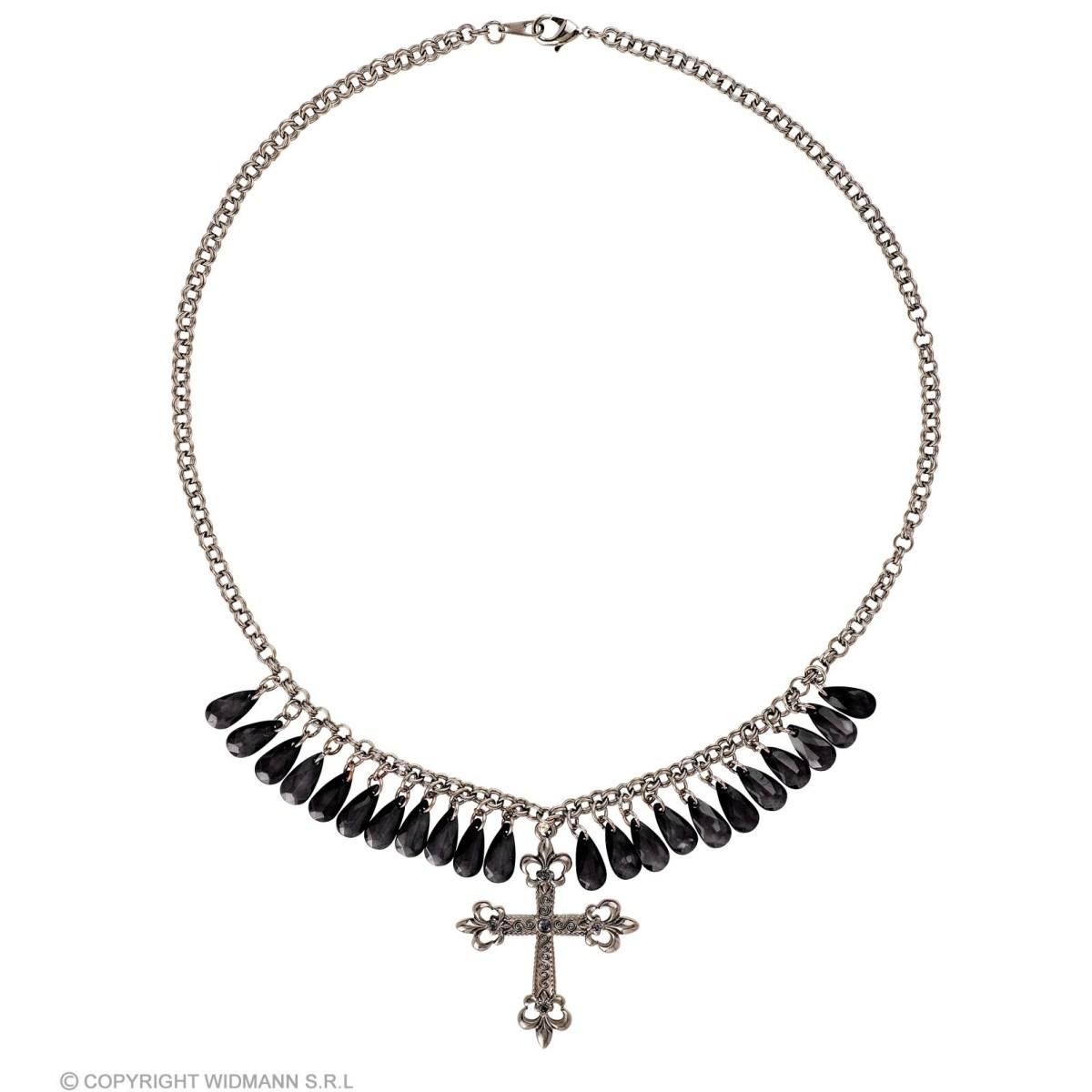 Collana Gotica Con Croce E Pietre Nere |Widmann