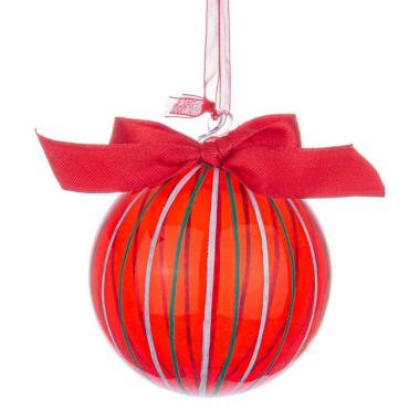 Pallina Natale Vetro cm.Ø8 Rossa Righe Bianche/Verdi |Bizzotto