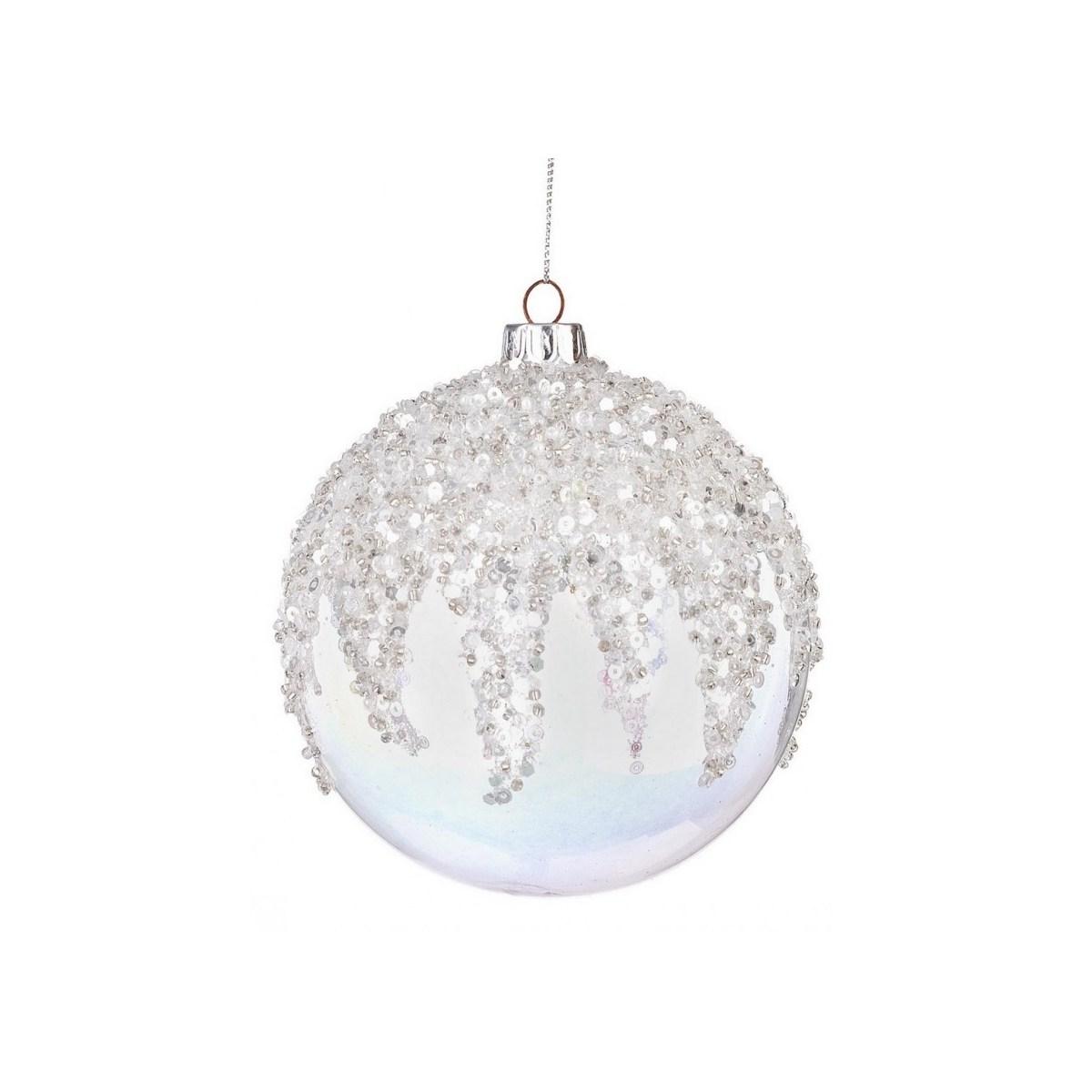 Pallina Natale Vetro Jemt. Argento cm.Ø10 |Bizzotto