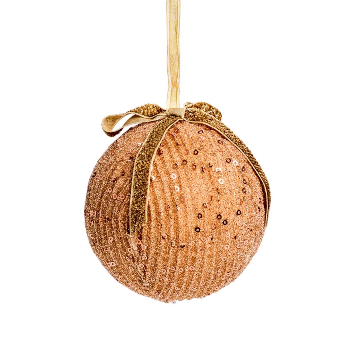 Pallina Natale cm.Ø10 Velluto Oro con Fiocco e Glitter Set pz.4 |Silani