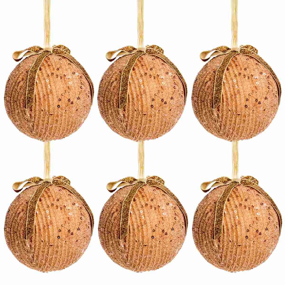 Pallina Natale cm.Ø10 Velluto Oro con Fiocco e Glitter Set pz.4 |Silani