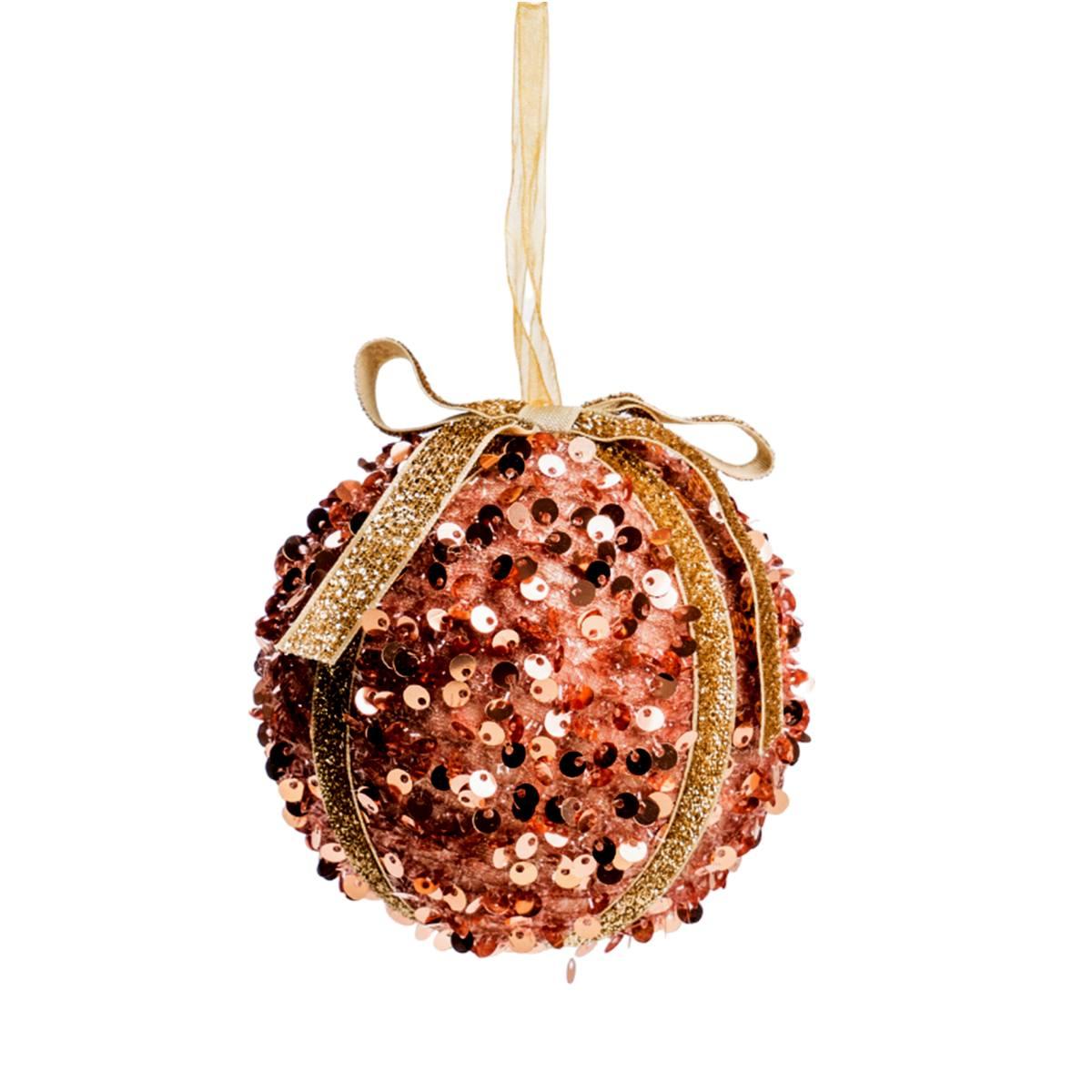 Pallina Natale cm.Ø8 Oro con Fiocco e Paillettes Set pz.6 |Silani