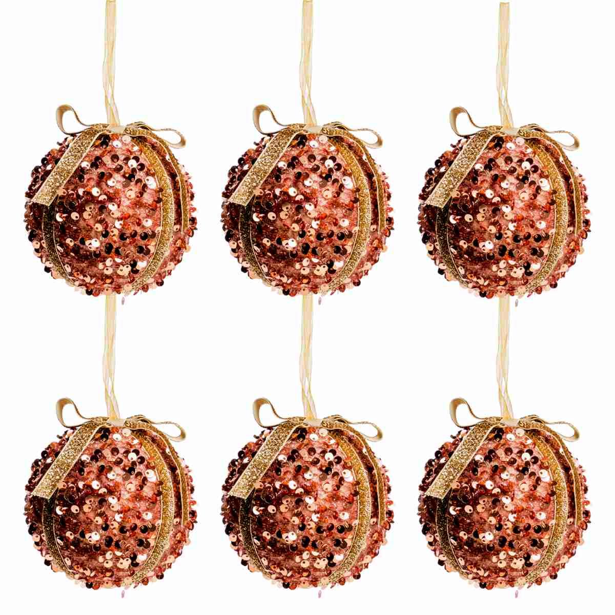 Pallina Natale cm.Ø8 Oro con Fiocco e Paillettes Set pz.6 |Silani