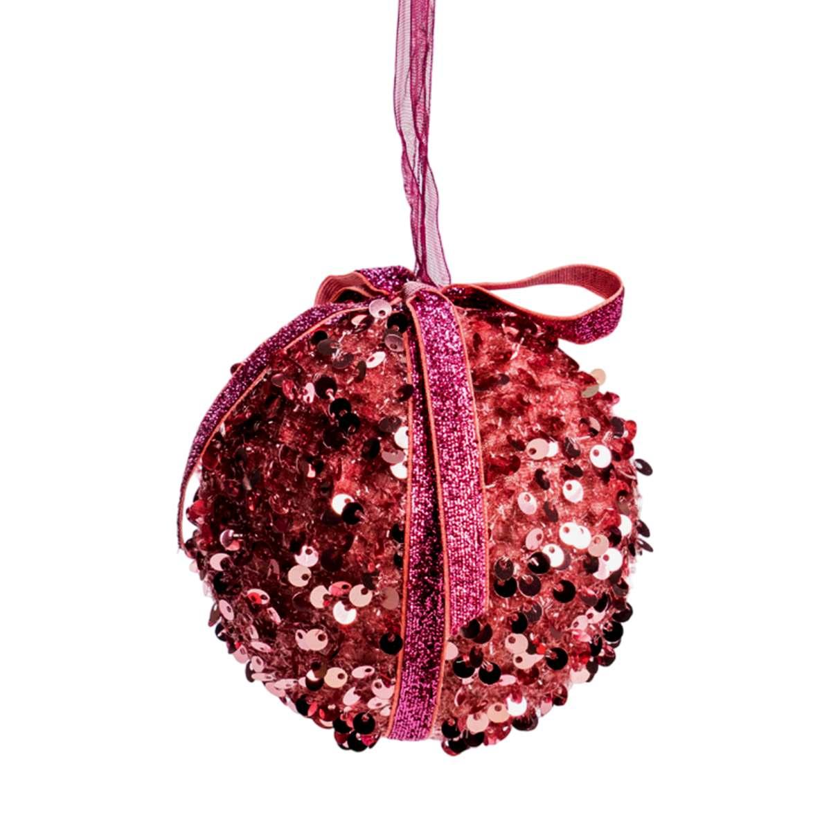 Pallina Natale cm.Ø8 Rosa con Fiocco e Paillettes Set pz.6 |Silani