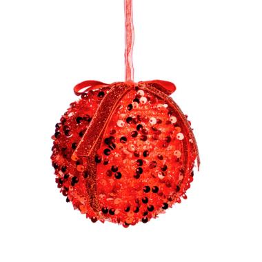 Pallina Natale cm.Ø8 Rosse con Fiocco e Paillettes Set pz.6 |Silani